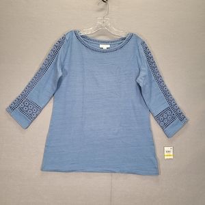 Charter Club Women's Crochet-Inset Top Blue Azure Size PM